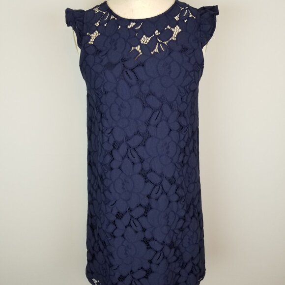 Monteau Navy Blue Lace Sheath Dress with Flutter Sleeves Women's Size Small NEW - Picture 4 of 11